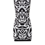 Moschino Mouwloze jurk met grafische print – Materiaal: 100% scheerwol – Kleur: Zwart